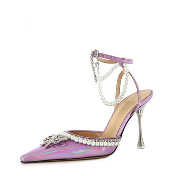 Mach & Mach Women's Sophie Ankle Strap Pumps Iridescent Leather 100