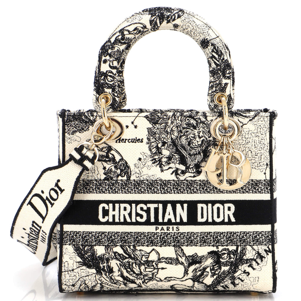 Christian Dior Lady D-Lite Bag Embroidered Canvas Medium Neutral