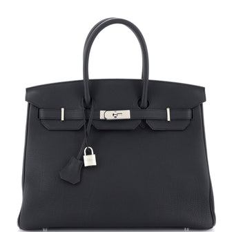 Hermes Birkin Handbag Black Togo with Palladium Hardware 35