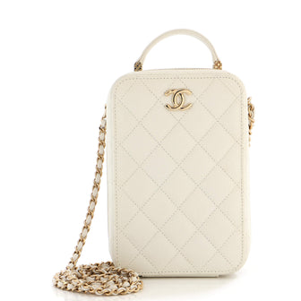 Chanel CC Zip Around Top Handle Vertical Vanity Case with Chain Quilted  Caviar Small White 2243073