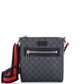 Gucci Web Strap Front Zip Messenger Bag GG Coated Canvas Small