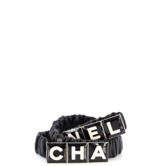 Chanel Logo Plate Elastic Belt Leather with Metal and Resin