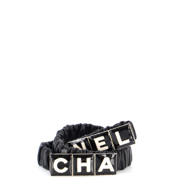 Chanel Logo Plate Elastic Belt Leather with Metal and Resin