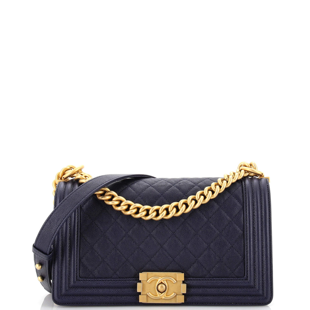 Chanel Boy Flap Bag Quilted Caviar Old Medium Blue 2243651