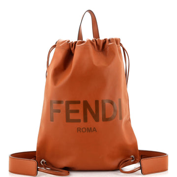 Fendi Logo Drawstring Backpack Leather