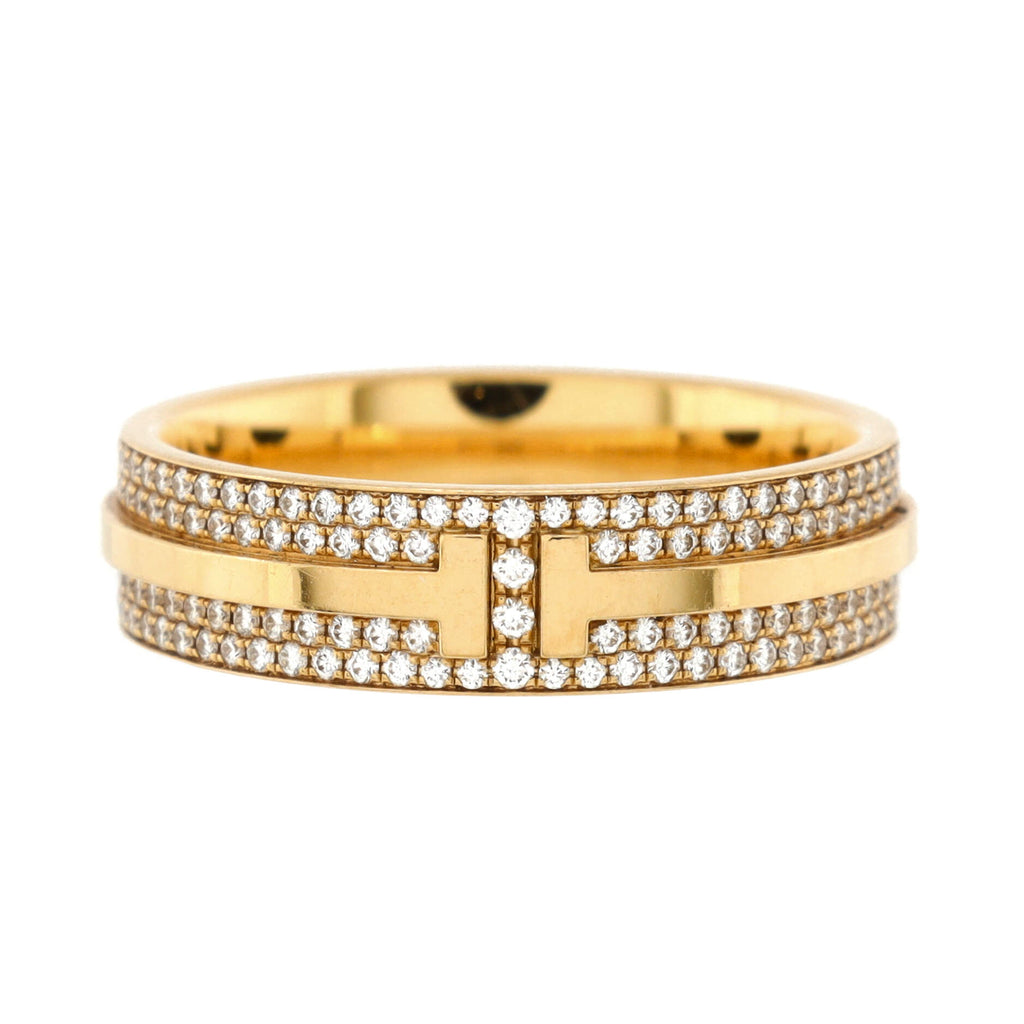 Tiffany & Co. 18k Yellow Gold and Diamond Tiffany T Two Narrow Ring Size  7.5 - Yoogi's Closet