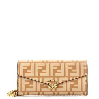 Fendi F is Fendi Continental Chain Wallet Zucca Embossed Leather