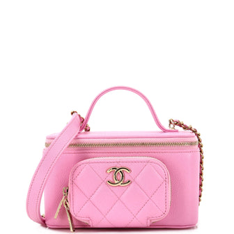 Chanel Business Affinity Top Handle Vanity Case with Chain Quilted Caviar  Small Pink 22441012
