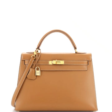 Hermes Kelly Handbag Brown Chamonix with Gold Hardware 32