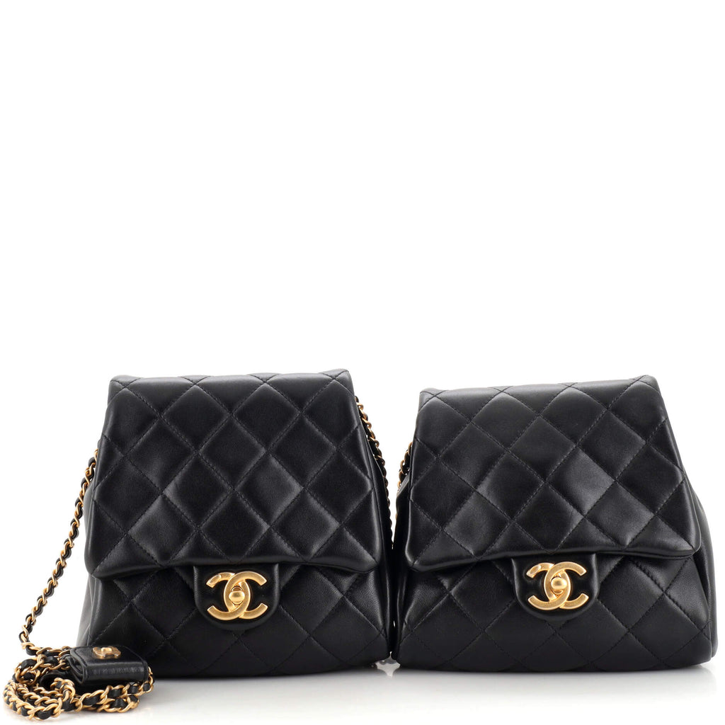 Chanel Side Packs Flap Bag Quilted Lambskin Small Black 22441057