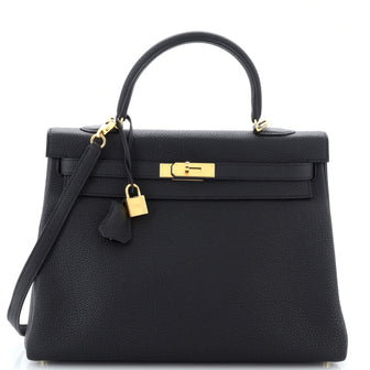 Hermes Kelly Handbag Black Togo with Gold Hardware 35