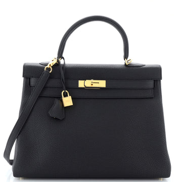 Hermes Kelly Handbag Black Togo with Gold Hardware 35
