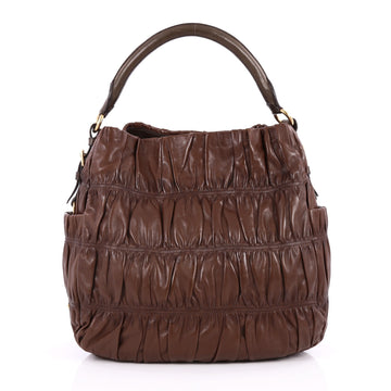 Prada Gaufre Side Pocket Hobo Nappa Leather Large Brown 2244205