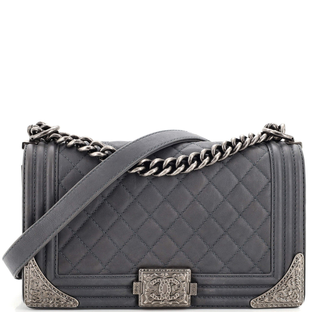 Chanel Gray Quilted Calfskin Medium Boy Bag 