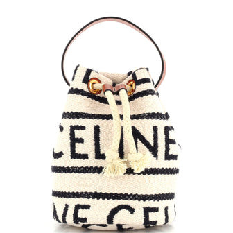 Celine Drawstring Bucket Bag Logo All Over Textile Teen