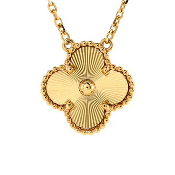Van Cleef & Arpels Vintage Alhambra Pendant Necklace Guilloche 18K Yellow Gold