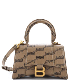Balenciaga Hourglass Top Handle Bag Allover Logo Monogram Coated Canvas XS