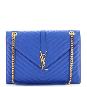 Saint Laurent Classic Monogram Envelope Satchel Matelasse Chevron Leather Large