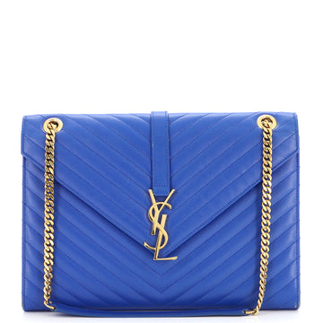 Saint Laurent Classic Monogram Envelope Satchel Matelasse Chevron Leather Large