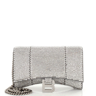Balenciaga Hourglass Chain Wallet Suede with Crystals XS