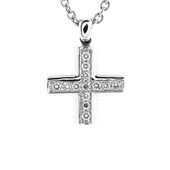 Bvlgari Greek Cross Pendant Necklace 18K White Gold with Diamonds