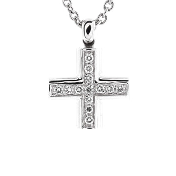 Bvlgari Greek Cross Pendant Necklace 18K White Gold with Diamonds