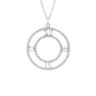 Tiffany & Co. Atlas Open Medallion Pendant Necklace 18K White Gold with Pave Diamonds Large