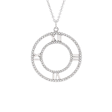 Tiffany & Co. Atlas Open Medallion Pendant Necklace 18K White Gold with Pave Diamonds Large