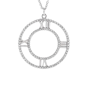 Tiffany & Co. Atlas Open Medallion Pendant Necklace 18K White Gold with Pave Diamonds Large