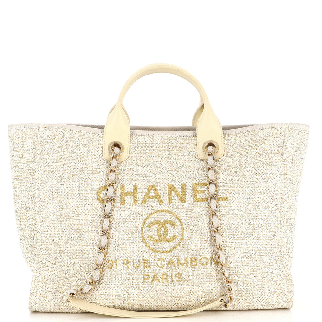 Chanel Deauville Tote Raffia with Glitter Detail Medium Neutral 224646103