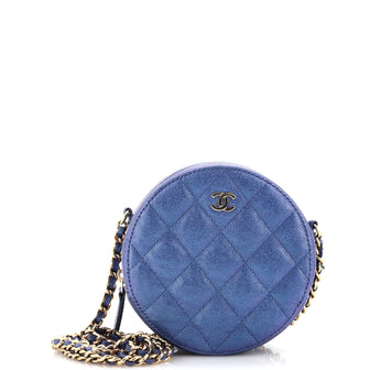 Chanel Round Clutch with Chain Quilted Iridescent Caviar Mini Blue