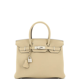 Hermes Birkin Handbag Light Togo with Palladium Hardware 30