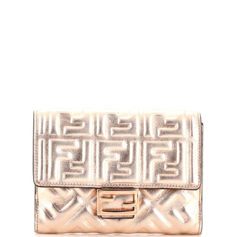 Fendi Baguette Trifold Wallet Zucca Embossed Leather Medium