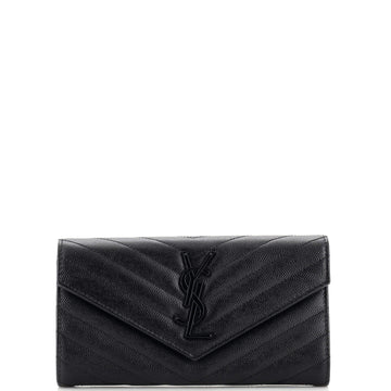 Saint Laurent Classic Monogram Flap Wallet Matelasse Chevron Leather Large