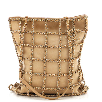 Chanel Chain Frame CC Charm Shopping Tote Suede