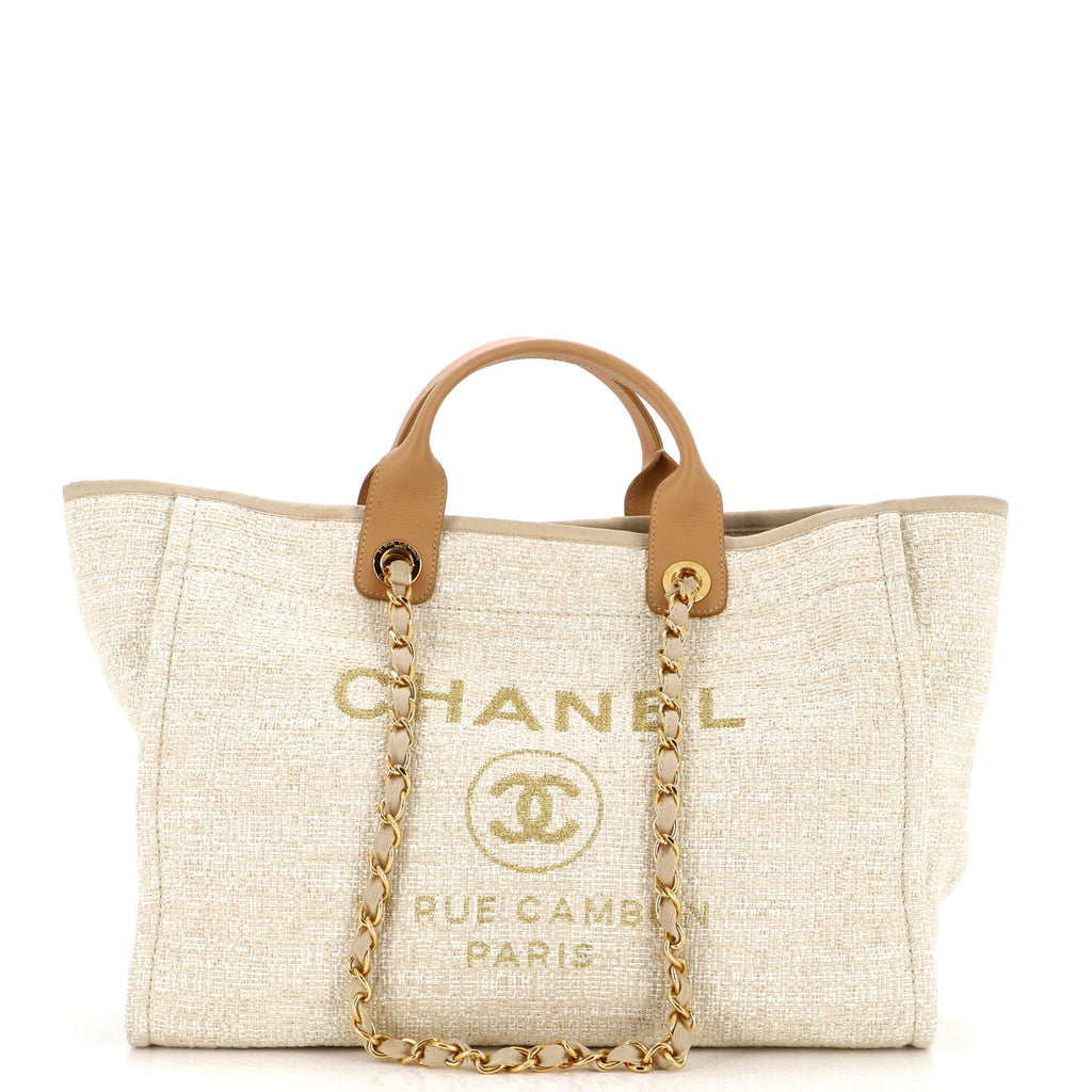 Chanel Deauville Tote Raffia with Glitter Detail Medium Neutral 224646174