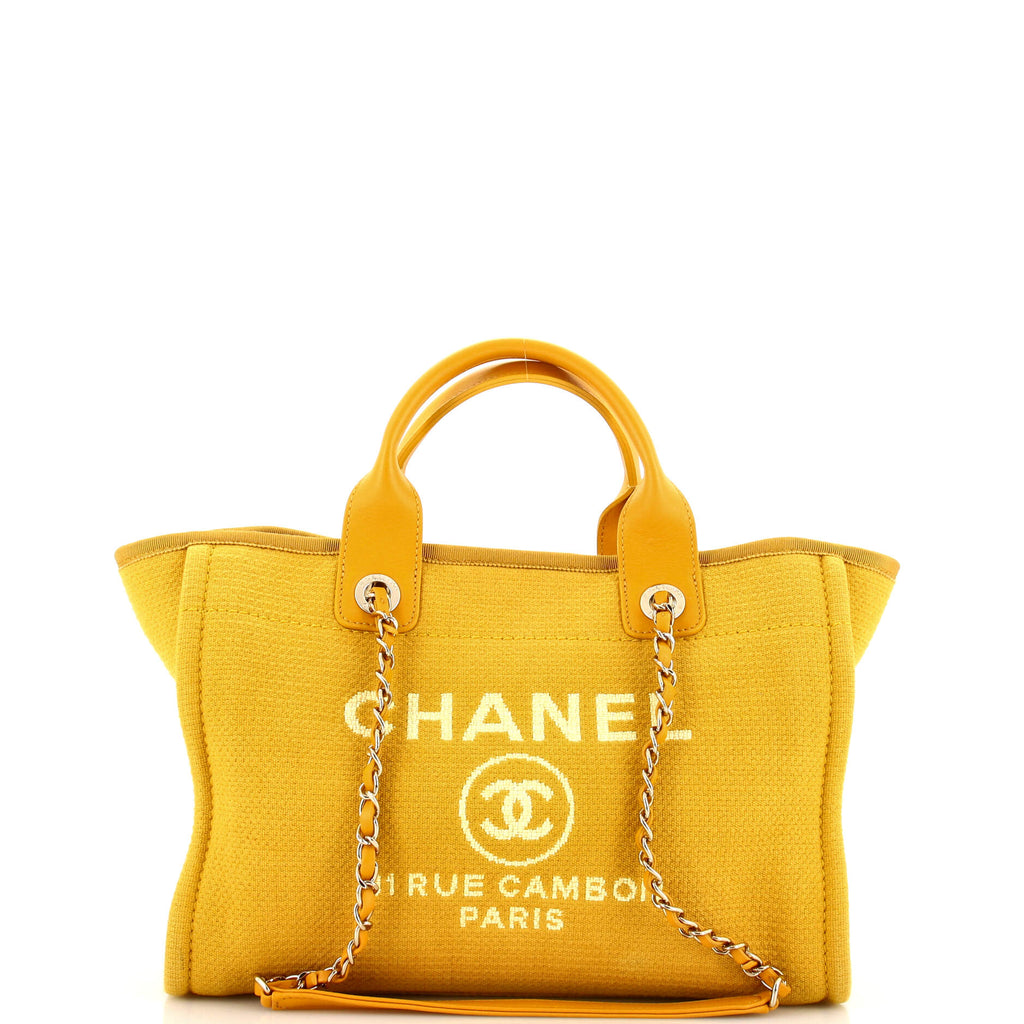 Chanel Deauville NM Chain Handle Tote Mixed Fibers Small Yellow