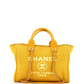 Chanel Deauville NM Chain Handle Tote Mixed Fibers Small Yellow 224646233