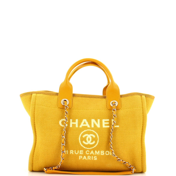 Chanel Deauville NM Chain Handle Tote Mixed Fibers Small Yellow