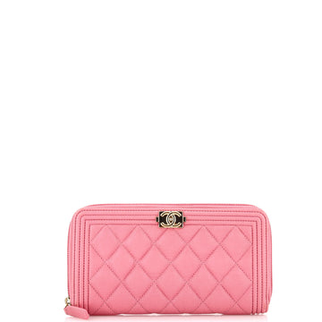 Chanel Boy Zip Around Wallet Quilted Caviar Long