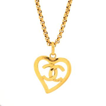 Chanel Vintage CC Heart Pendant Long Necklace Metal