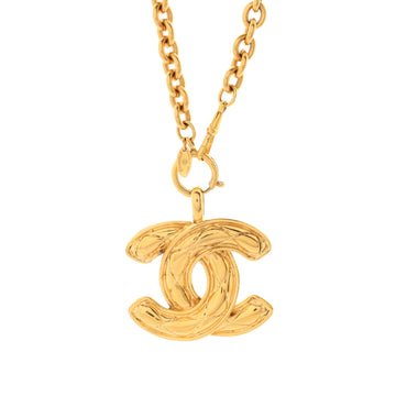 Chanel Vintage Quilted CC Pendant Necklace Metal Large