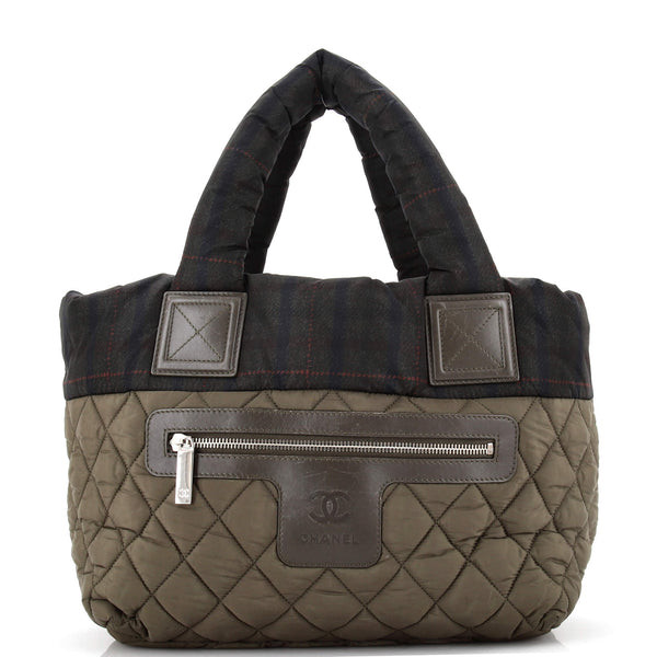 Chanel Coco Cocoon Reversible Tote Quilted Printed Nylon Small Green  224646319