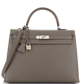 Hermes Kelly Handbag Grey Epsom with Palladium Hardware 35