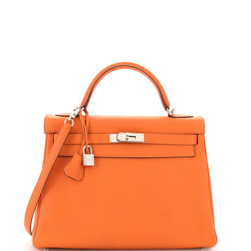 Hermes Kelly Handbag Orange Togo with Palladium Hardware 32
