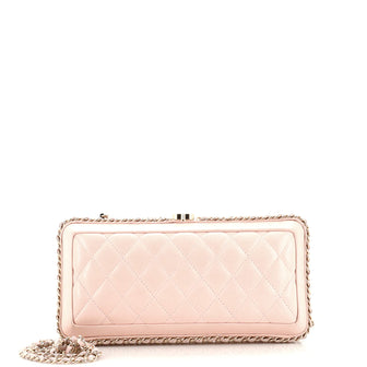 Chanel Kiss Lock Chain Around Box Clutch Quilted Leather Pink 22464659