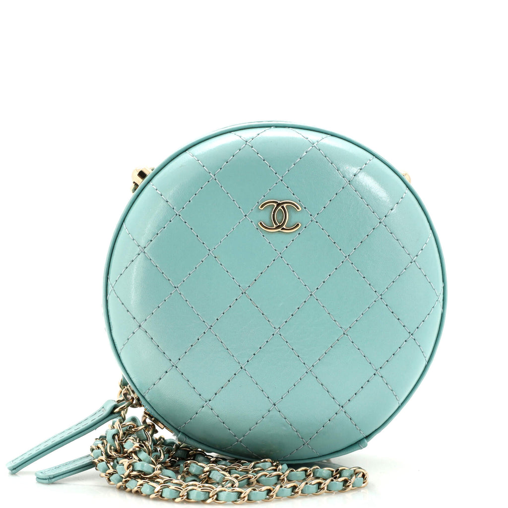 Chanel Round Chain Crossbody Bag Stitched Calfskin Small Blue 22464676