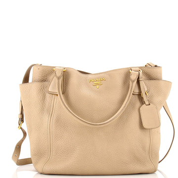 Prada Side Pocket Convertible Tote Vitello Daino Large