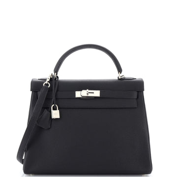 Hermes Kelly Handbag Black Togo with Palladium Hardware 32