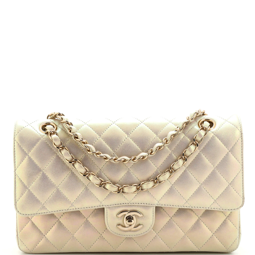 Chanel Classic Double Flap Bag Quilted Iridescent Lambskin Medium Metallic  2246781